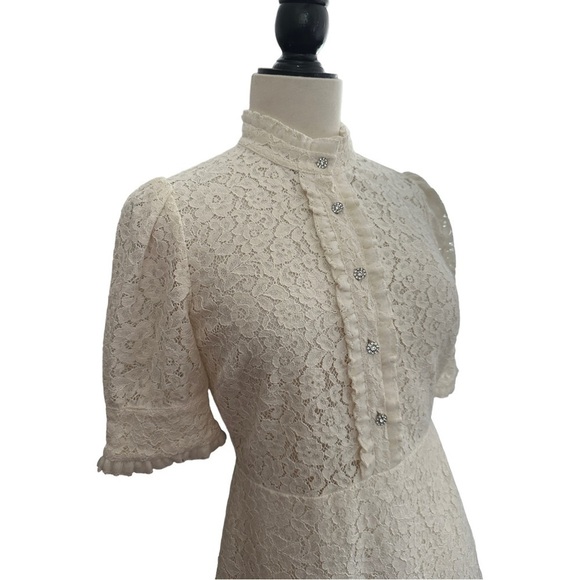 Zara Lacey Floral Lined Rhinestone Button Party Dress S - Picture 6 of 13